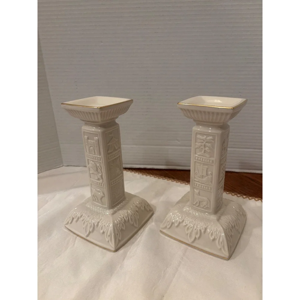 Lenox Twelve Tribes of Israel Candlesticks Ivory Gold Trim Set of 2 USA Made7.5" - Picture 7 of 15